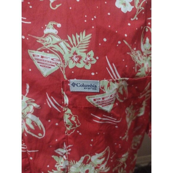 COLUMBIA PFG Red Christmas Light Print Short Sleeve Button Down Shirt Large L - Picture 2 of 12